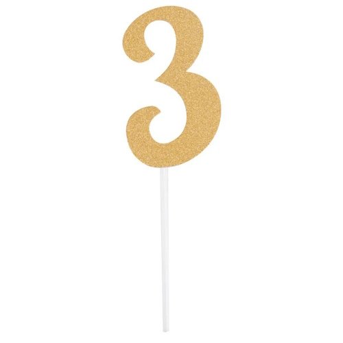 Gold Glitter Number 3 Cake Topper