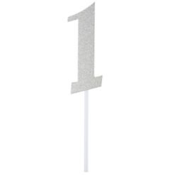 Silver Glitter Number 1 Cake Topper