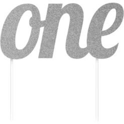 Silver Glitter Number One Cake Topper